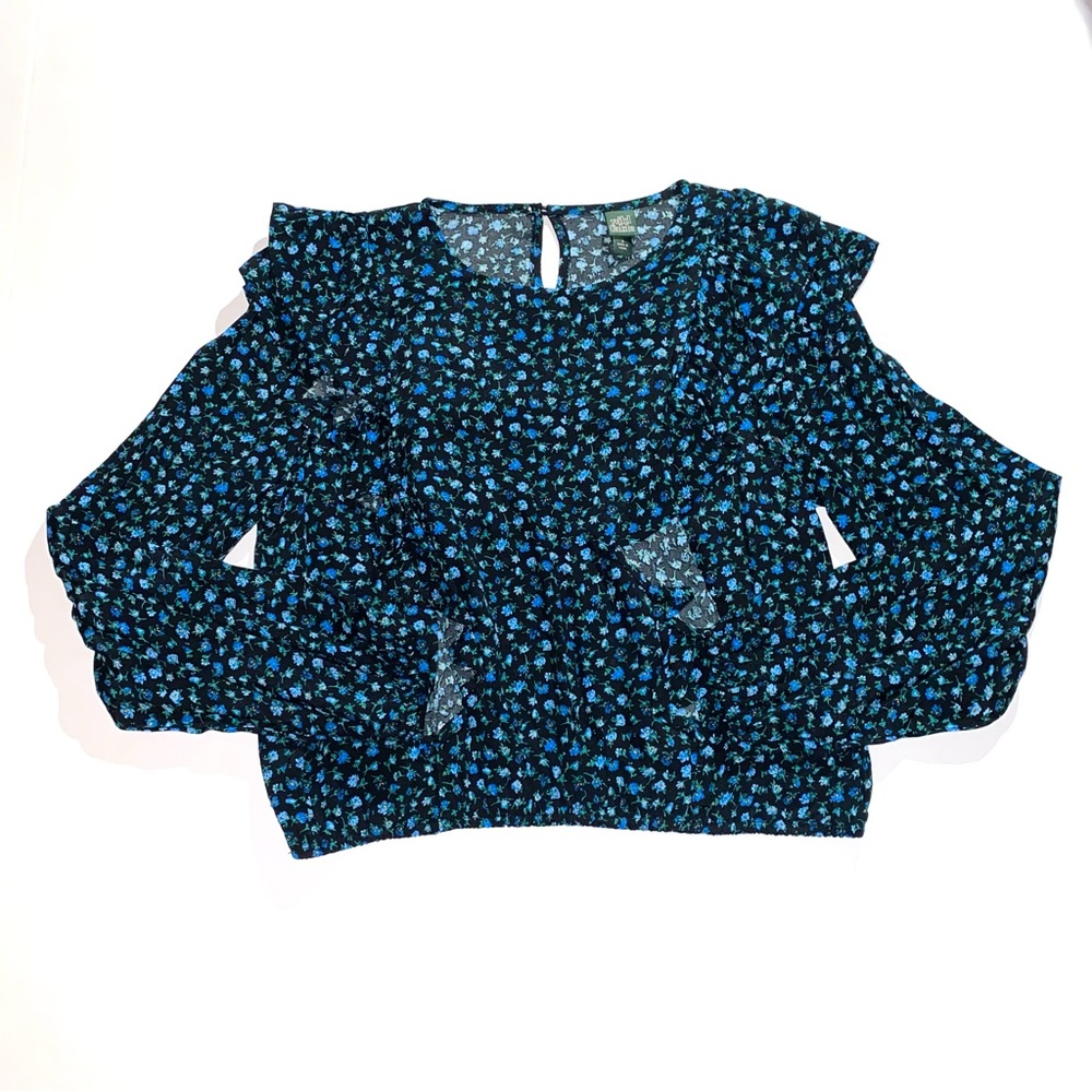 Wild Fable Black Puff Teal Floral Tee Long Sleeve